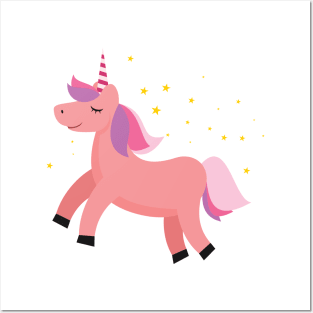 Cute Pink Unicorn Posters and Art